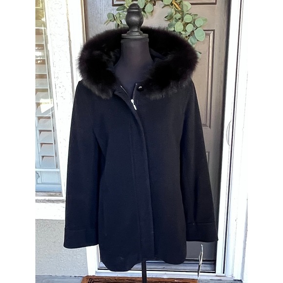 Forecaster Platinum Jackets & Blazers - Saga Fox Fur Hooded Wool Coat Womens 8 NWT Black Real Fur Forecaster Jacket